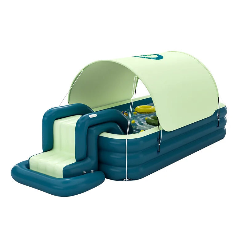 Summer Accessories Green PVC Durable Outdoor Inflatable Swimming Pool with Slide and Sunshade Canopy