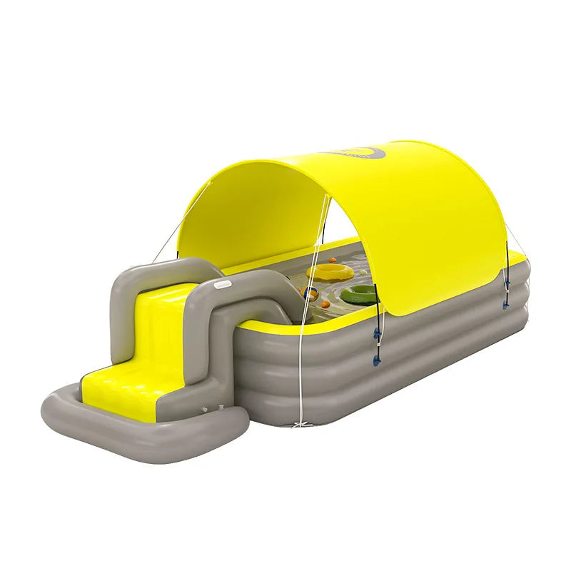 Summer Accessories Green PVC Durable Outdoor Inflatable Swimming Pool with Slide and Sunshade Canopy
